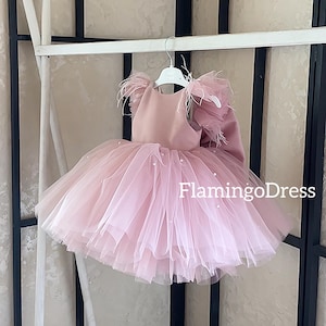 First birthday dress Baby blush rose dress Dusty pink dress pageant dress Birthday party dress Flower girl dress Toddler tulle tutu dresses