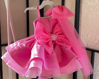 Bright pink dress special occasion Hot pink dress birthday party dress Elegant ball gown Puffy sparkle dress Fuchsia dress
