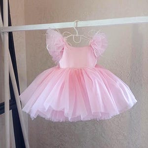 Vestidos para primer cumpleaños, vestido de un año, vestido rosa claro para niña pequeña, ocasiones especiales, atuendo para fiesta de cumpleaños infantil, vestido para sesión de fotos imagen 9