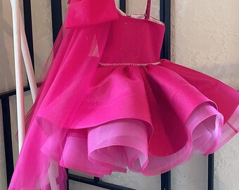 Vestido rosa intenso para niñas, ocasión especial, vestidos de fiesta de cumpleaños para niñas pequeñas, vestido de baile elegante rosa brillante, vestidos de fiesta hinchados para niñas, color magenta