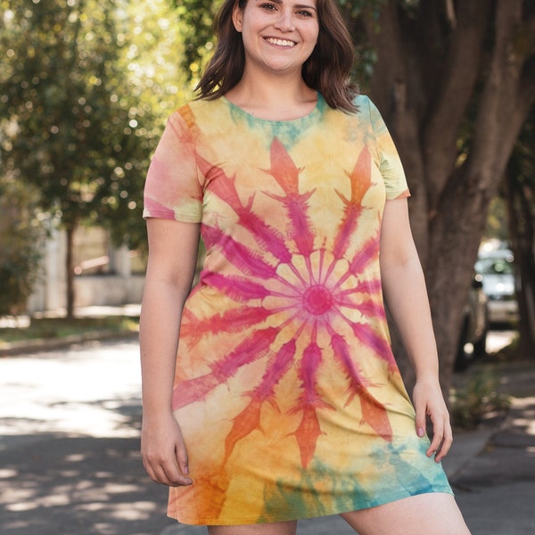 Tie Dye Tshirt Dress Petite Summer Dress Concert Outfit Casual Dress Beach Coverup