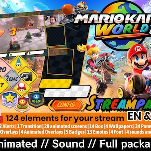 STREAM-PAKET – Mario Kart World – Animation – FARBEN – Streamkits – Overlays, Bildschirme, Badges, Sounds und mehr!