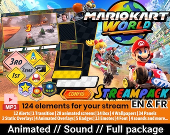 STREAM PACKAGE - Mario Kart World - Animation - COLORS - Streamkits - Overlays, screens, badges, sounds and more!