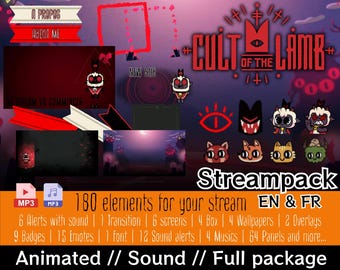STREAM PACKAGE - Cult of the Lamb - Animation - COLORS - Streamkits - Overlays, screens, badges, sounds and more!