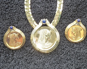 Greek Geometic The Franklin Mint 1987製 Vintage 1987 Franklin Mint Cleopatra Necklace Earring Set – 22k