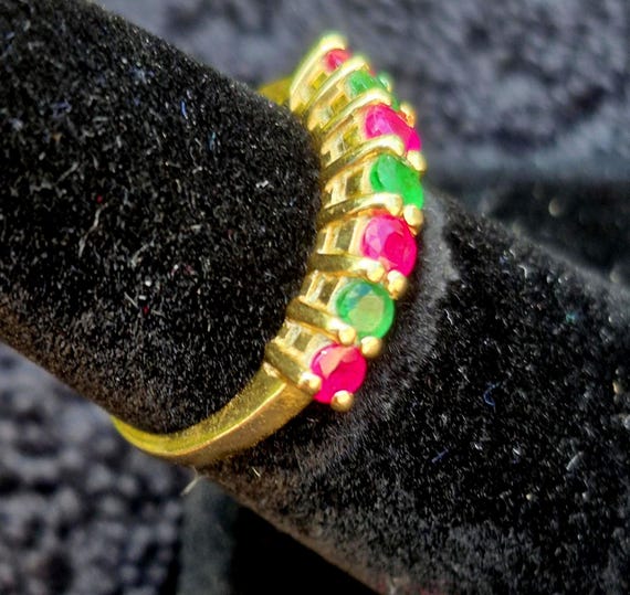 Ruby and Emerald Stackable Ring - 14 kt Yellow Go… - image 3