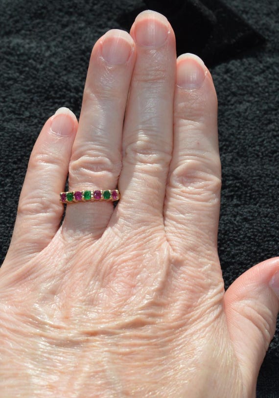 Ruby and Emerald Stackable Ring - 14 kt Yellow Go… - image 6