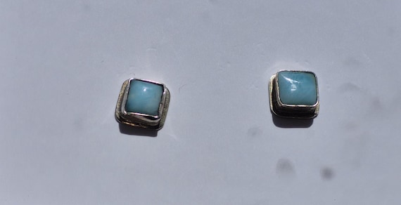Sterling Silver Square Larimar Stud Earrings - image 1