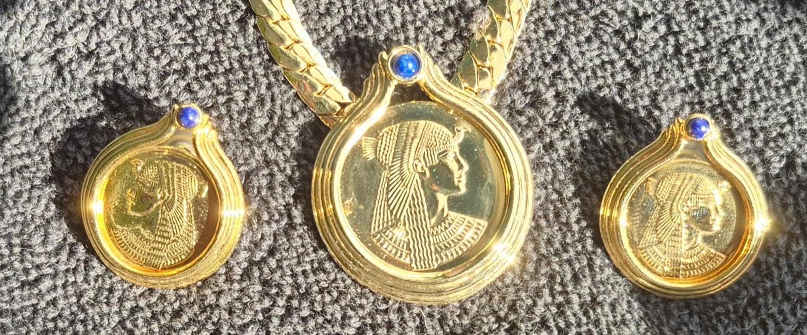 Vintage 1987 Franklin Mint Cleopatra Necklace Earring Set – 22k