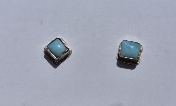 Sterling Silver Square Larimar Stud Earrings - image 2