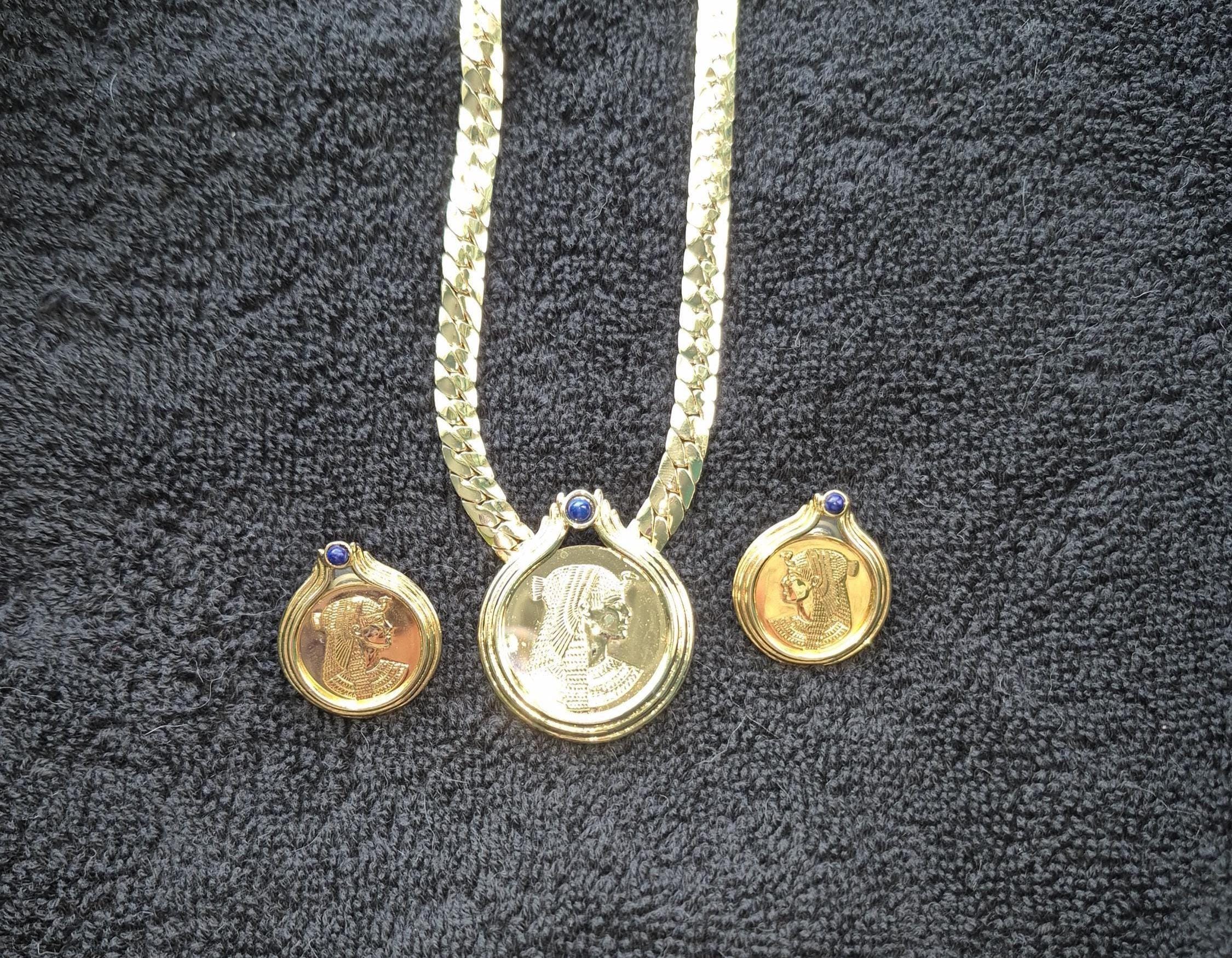Greek Geometic The Franklin Mint 1987製 Vintage 1987 Franklin Mint Cleopatra Necklace Earring Set – 22k