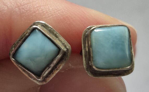 Sterling Silver Square Larimar Stud Earrings - image 3