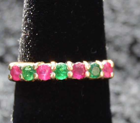 Ruby and Emerald Stackable Ring - 14 kt Yellow Go… - image 1