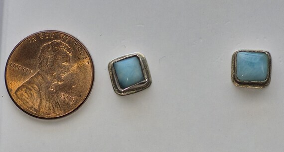 Sterling Silver Square Larimar Stud Earrings - image 4