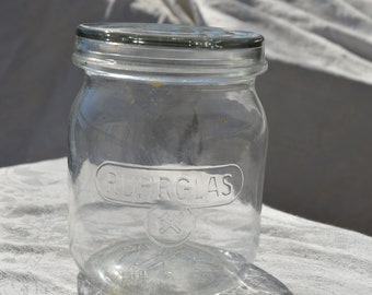 2 Ruhrglas Glass Canning Jar - One jar has a Gerrix Lid - Second jar a Heye Lid  (Does not have Ruhrglas lids)