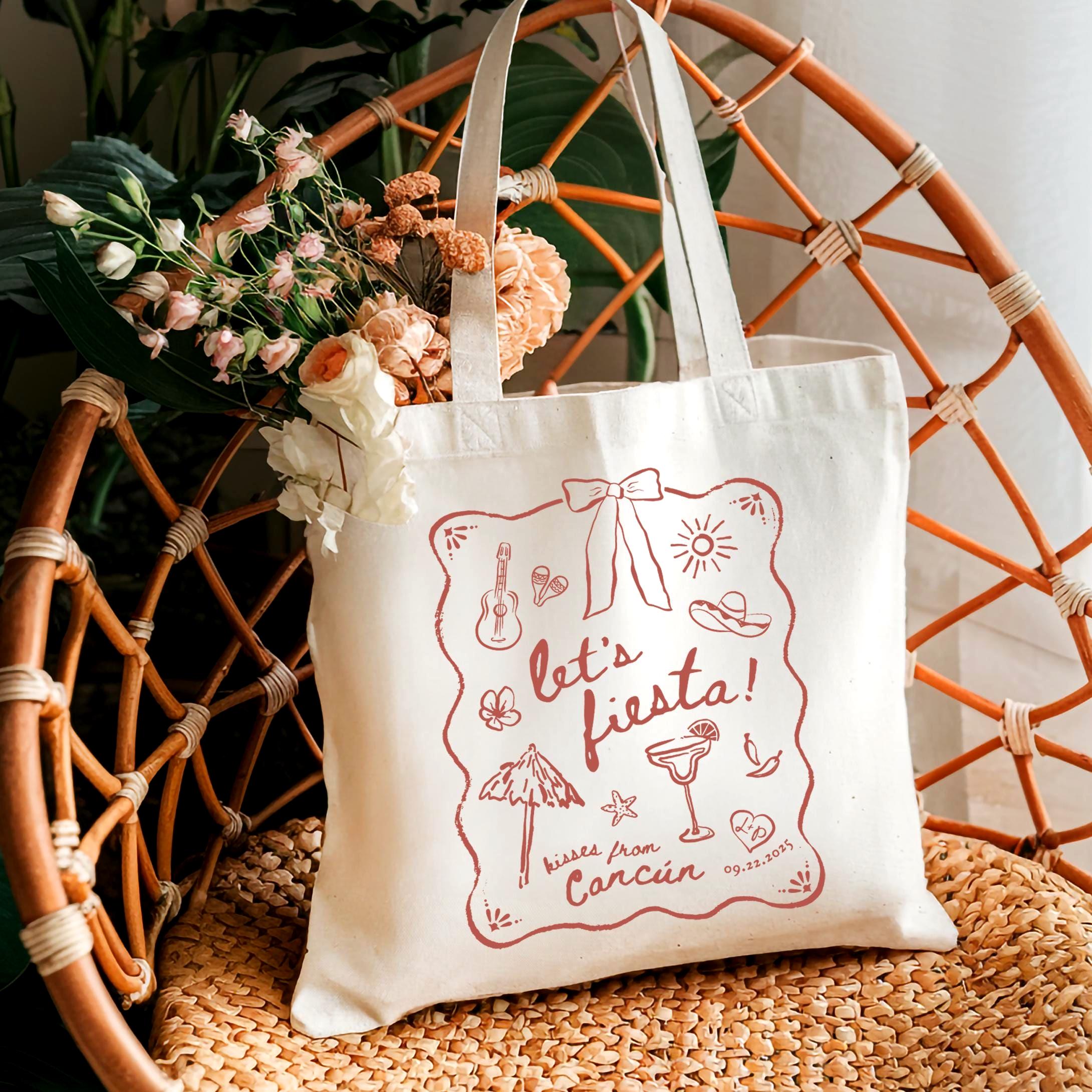 Custom Mexico Tote Bag, Bachelorette Canvas Tote for Cancun Mexican Destination Wedding Tote Summer Bridal Party Favor, Bridesmaid Gift Bag