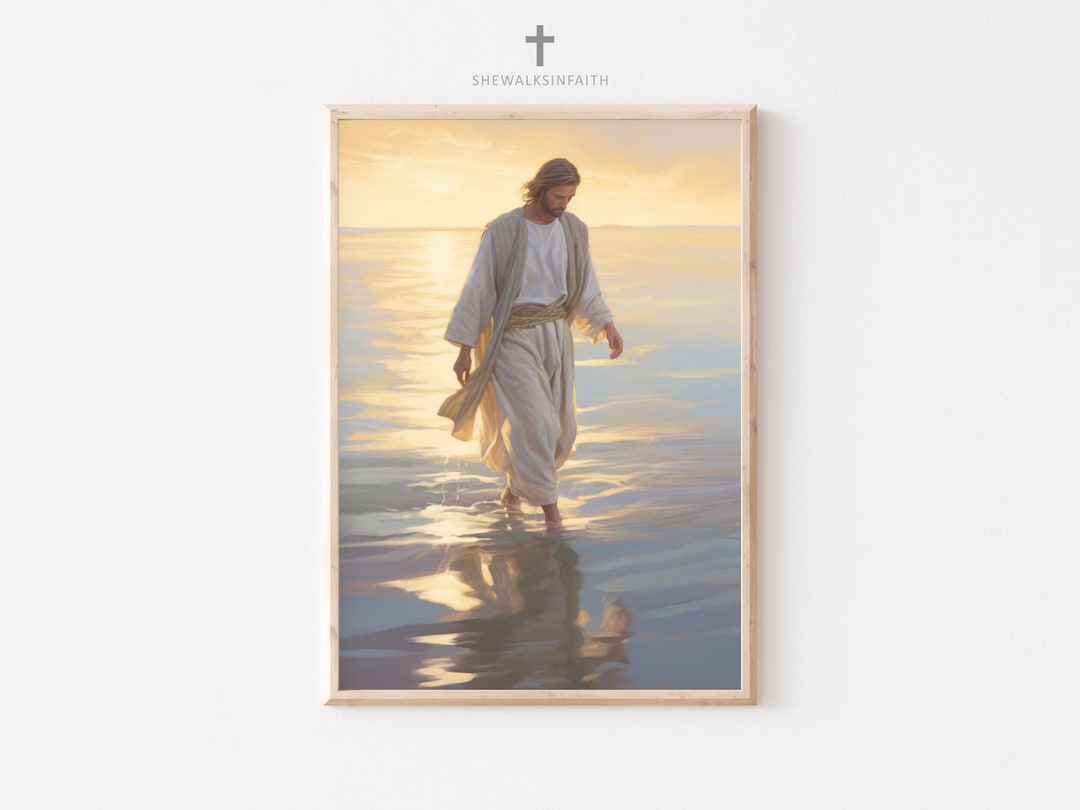 Jesus Christ Walks on Water Art Poster, Christian Artwork Painting ...