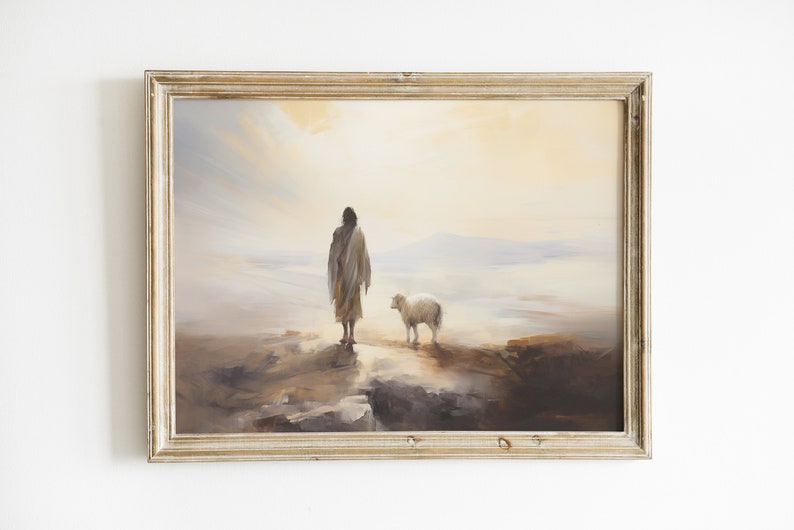 Jesus Christ Lost Sheep Parable Print, Large Horizontal Christian ...