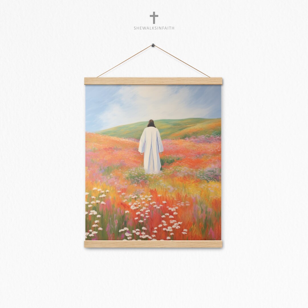 Jesus Christ Walking Watercolor Poster Wall Art Print, Large Christ Art