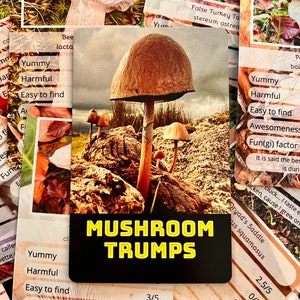 Mushroom Trumps Card Game A - Nieuw ontwerp - Speel een kaartspel Nature - Kom meer te weten over Britse paddenstoelen - Geweldig cadeau voor vrienden en familie in de buitenlucht