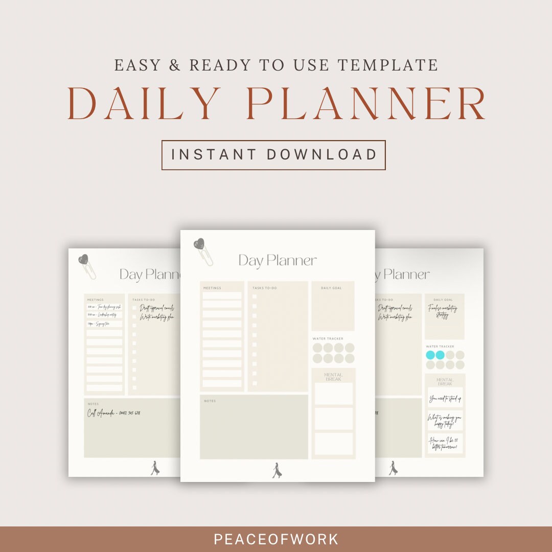 Ultimate Work Day Planner & Notes One-page Download Instant Download ...
