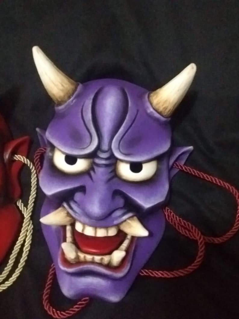 Handmade Japanese Oni Mask: Custom Color Wood Folklore Art - Etsy
