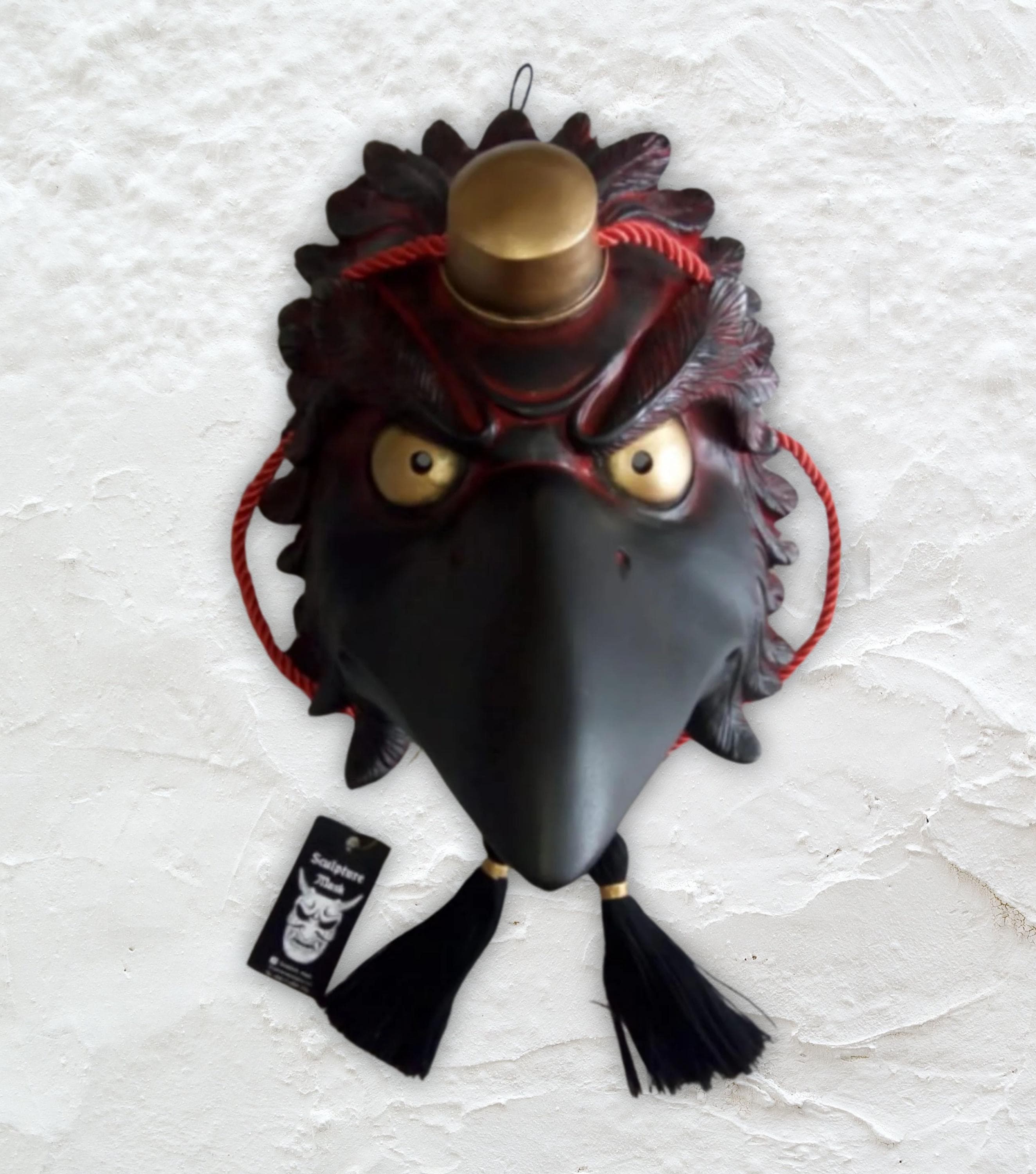 抜頭面 三笠塗り 烏天狗 お面 春日神社 インテリア 日本の伝統的な烏天狗のお面。手作りのアートコレクション