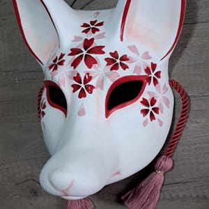 Máscara Kitsune hecha a mano: máscara de zorro del folclore japonés, colores personalizados