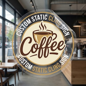 Custom Window Cling | Storefront Decal for Business Logo | Reusable Static Cling Shop Window Graphic & Store Hours | Clear Glass Sticker
