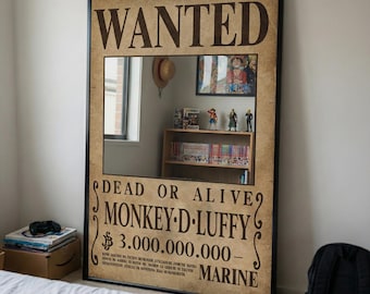 Anime Wanted Poster Mirror Decal | Static Cling Mirror Sticker | 4-Piece Custom Bounty Mirror Kit | Anime Room Fan Decor | Removable