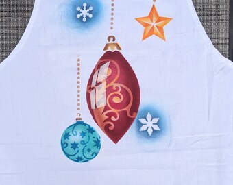 Holiday Ornaments Airbrushed on Cotton Apron Original Art OOAK