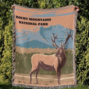 Rocky Mountains National Park Throw Blanket: Cotton Woven Home Decor