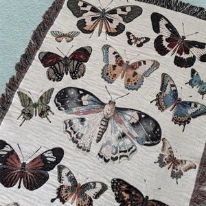 Butterfly and Moth Woven Blanket | Insect Throw Blanket | Woven Butterfly Throw | Wall Tapestry | Nature Lover Gift | Woven Moth Blanket