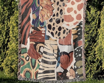 Jeté en coton tissé à imprimé animalier