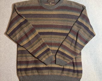Liberty Sweaters Heren XXL Gestreepte Trui met Ronde Hals, Aardetinten, Gemaakt in de VS
