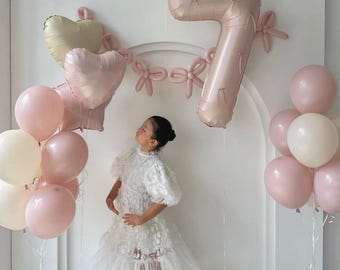 Kit de Ballons Beige & Rose Poudré avec Ballon Chiffre XL| Décoration Anniversaire Fille | Collection Rose Délicat| Ballon doux pastel