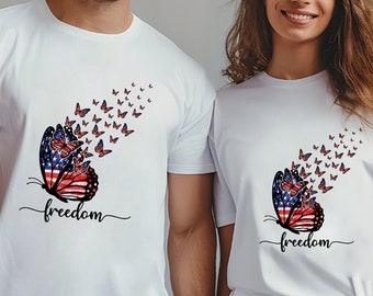 Freedom Butterfly Patriotic Graphic Tee For Him Or Her, Short Sleeve USA Pride T-Shirt, Unisex Gift