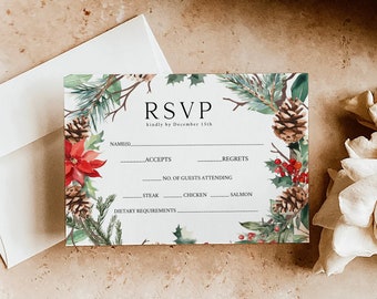 Christmas Wedding RSVP Card Template, Christmas Wedding Invitation Template, Wedding Invitation, Holiday Wedding Invitation Printable