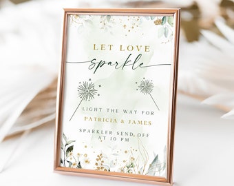 Sparkler Send Off Sign Printable, Let Love Sparkle Sign, Modern Wedding Sign, Editable Table Top Sign Instant Download DIY, #Leny