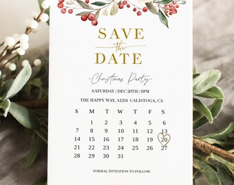 Christmas Save the Date, Save The Date Template with Photo, Minimalist Save the Date Template,Holiday Wedding Save-the-date Invitation