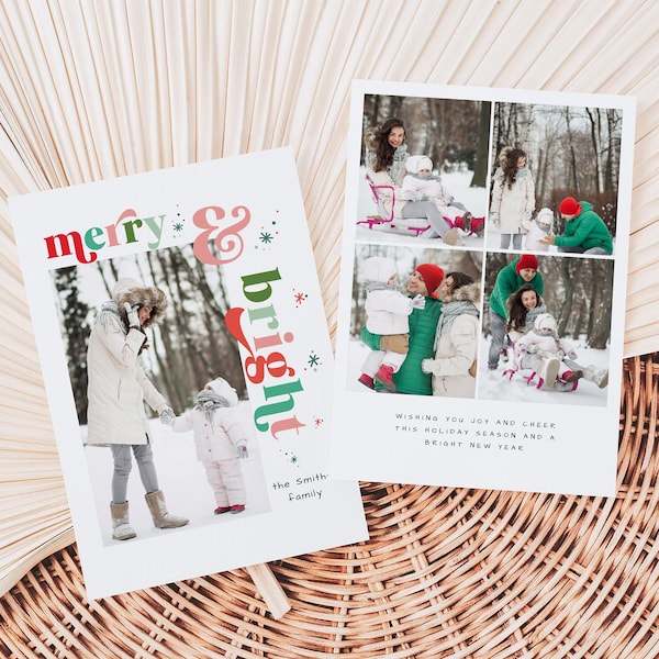 Merry and Bright Photo Holiday Card Template , Editable Merry And Bright Christmas Party Invitation Template, Holiday Party Invitation