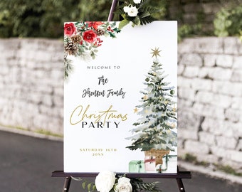 Christmas Party Welcome Sign, Christmas Tree Welcome Sign, Welcome sign, Holiday Welcome Sign, Templett, Instant Download, Welcome Poster,