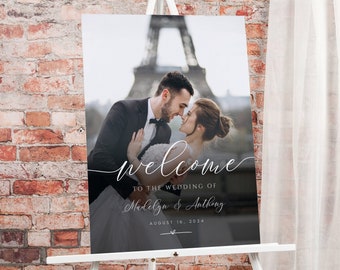 Photo welcome sign, Fully editable template, Minimalist Wedding, Welcome Sign, Editable Wedding Wedding Welcome Poster,Digital Download