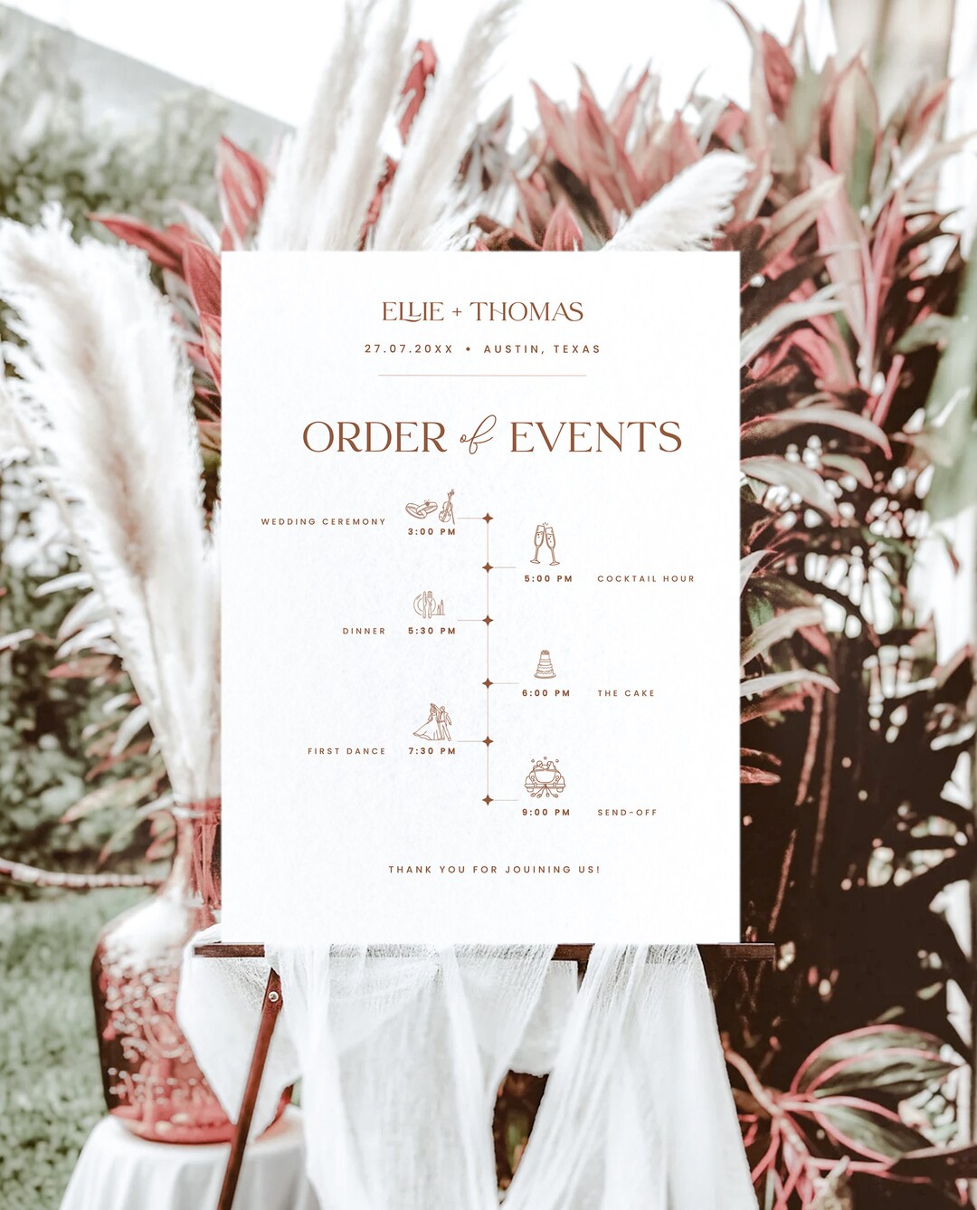 Order of Events Template, Modern Wedding Day Timeline Printable, Order ...