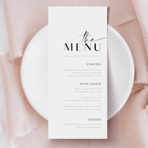 Minimalist Wedding Menu Template, Modern Script Wedding Dinner Menu, Wedding Menu Template, Printable Menu Card, Instant Download, Digital image 6