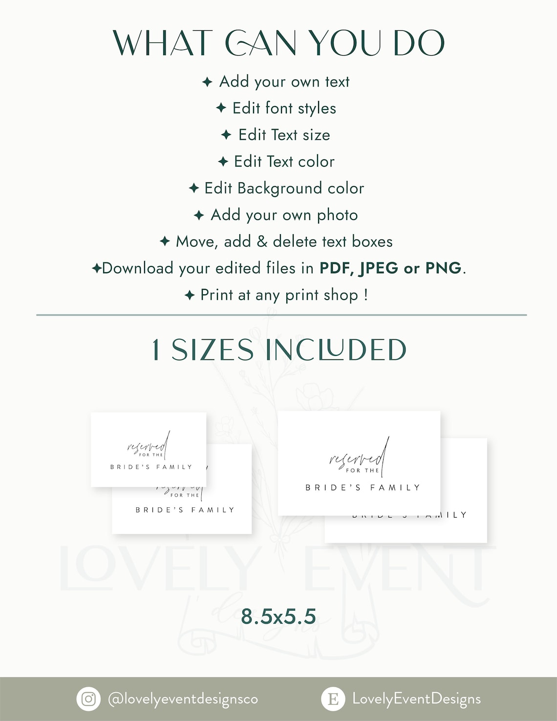 Wedding Reserved Sign Template, EDITABLE Color,reserved Sign Template ...