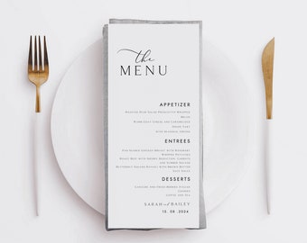 Minimalist Wedding Menu Template, Modern Script Wedding Dinner Menu, Wedding Table Menu Printable, Digital Download, ##Vilza