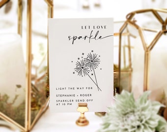 Sparkler Send Off Sign Printable, Let Love Sparkle Sign, Modern Wedding Sign, Editable Table Top Sign Instant Download DIY, Canva template