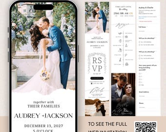 Site Web numérique de faire-part de mariage : RSVP, compte à rebours, modèle Canva