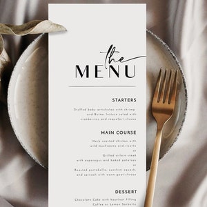 Minimalist Wedding Menu Template, Modern Script Wedding Dinner Menu, Wedding Menu Template, Printable Menu Card, Instant Download, Digital image 2